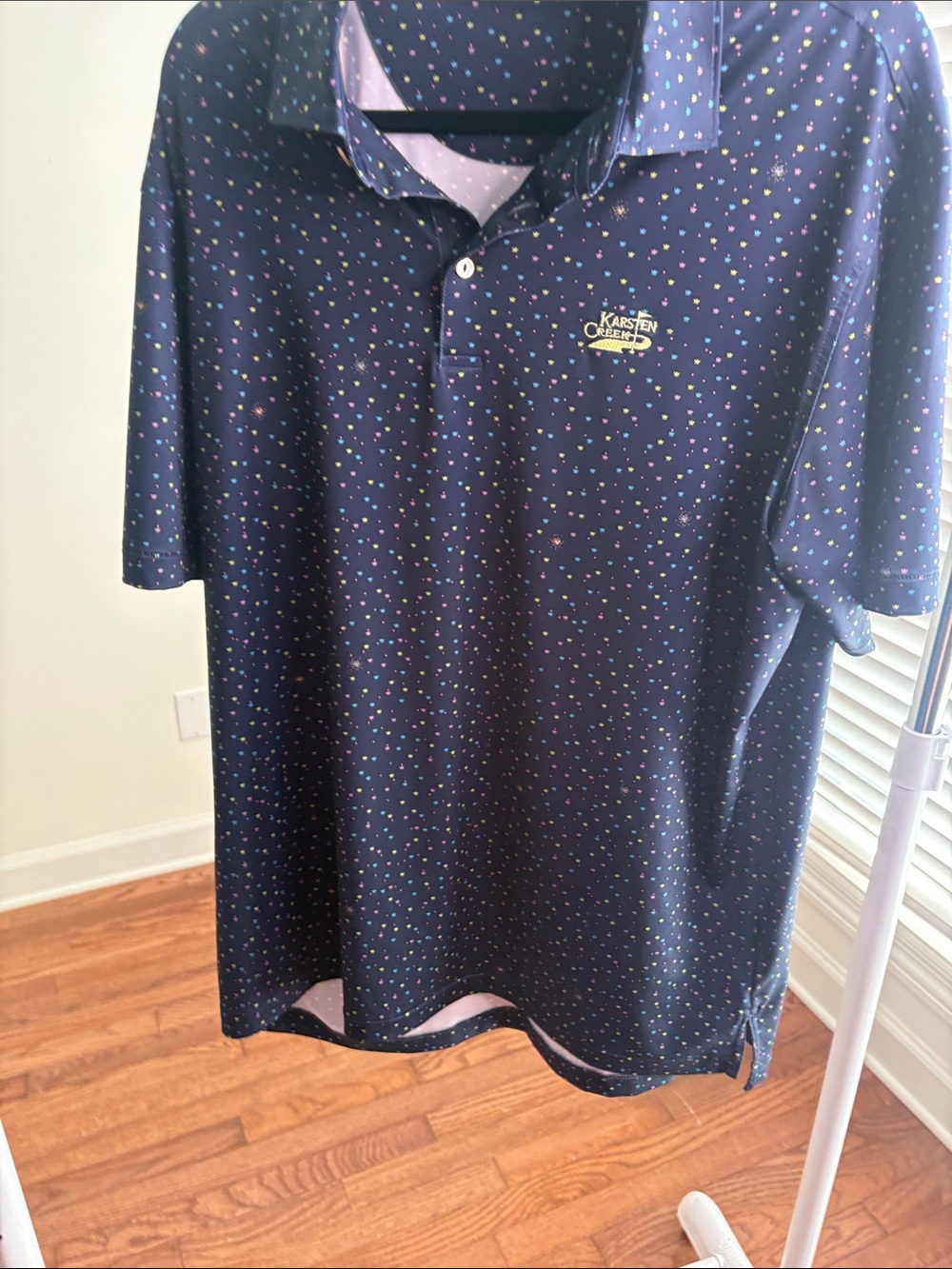 Peter Millar Navy Polo with Multicolor Crown Motif